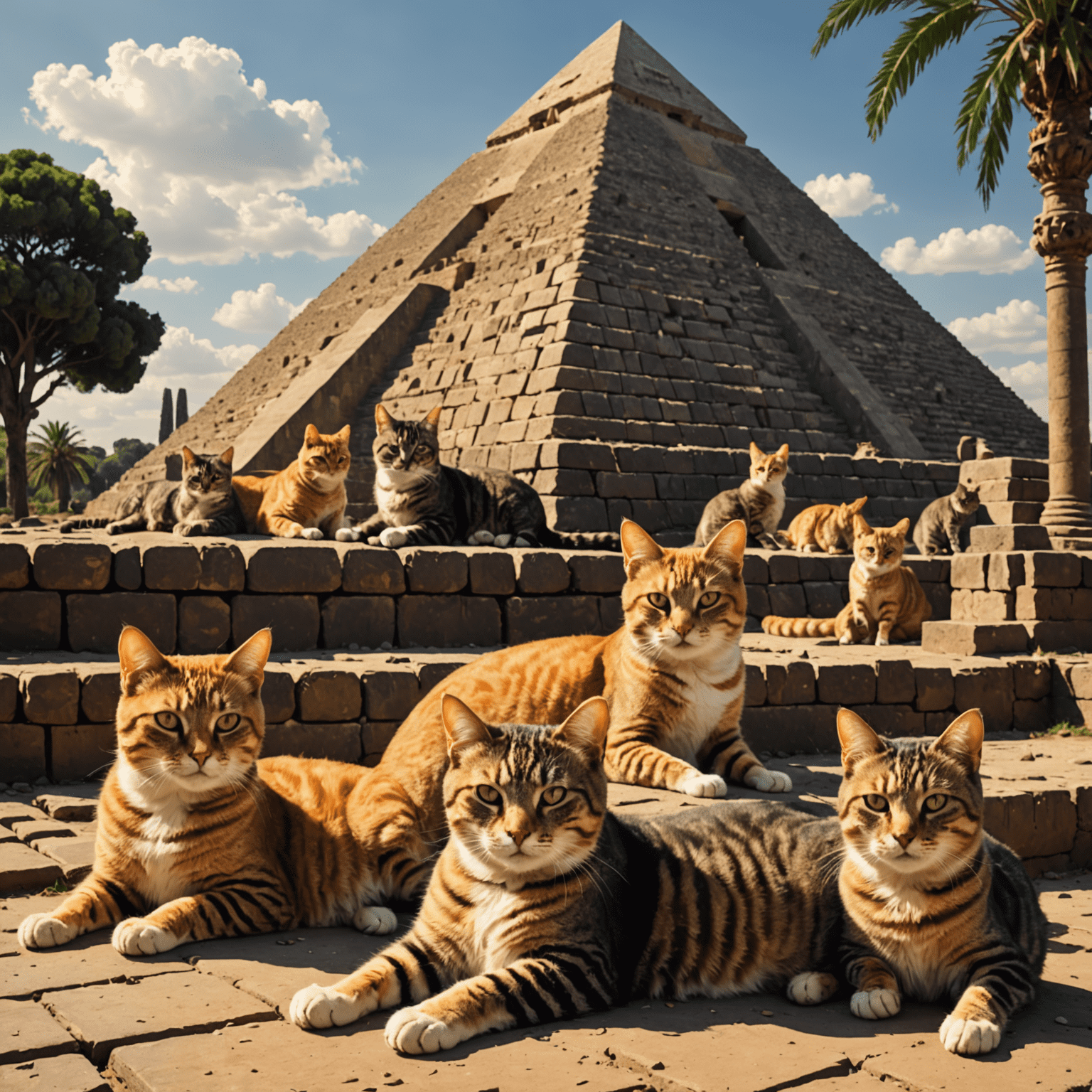 Cats lounging near the Pyramid of Cestius at La Colonia Felina di Piramide